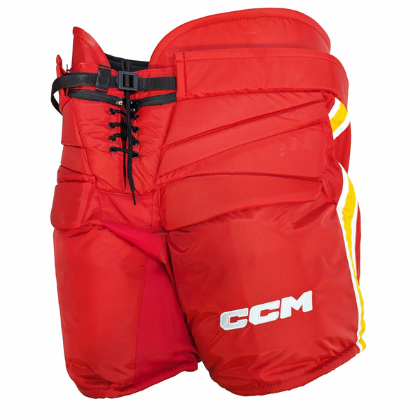 CCM HPG14A - NHL Pro Stock Hockey Goalie Pants - Calgary Flames (Red/White/Yellow)