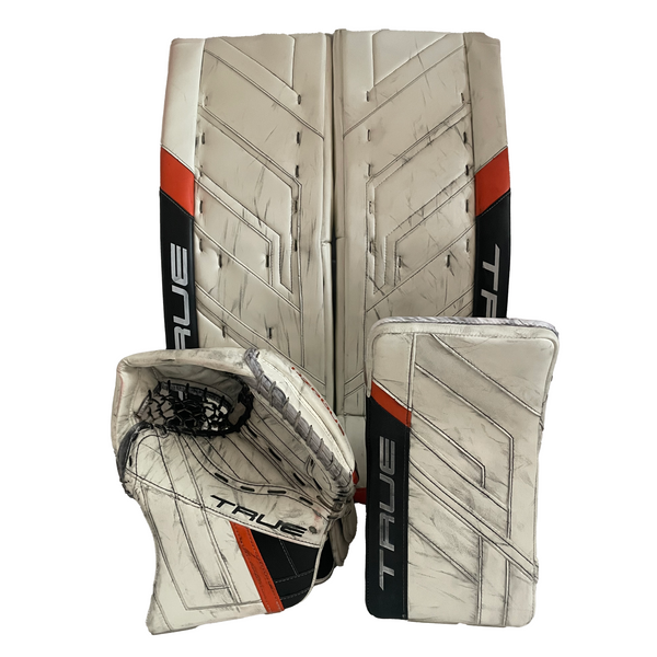 True HZRDUS PX4 - Used Pro Stock Goalie Full Set - Felix Sandstrom - (White/Black/Orange)