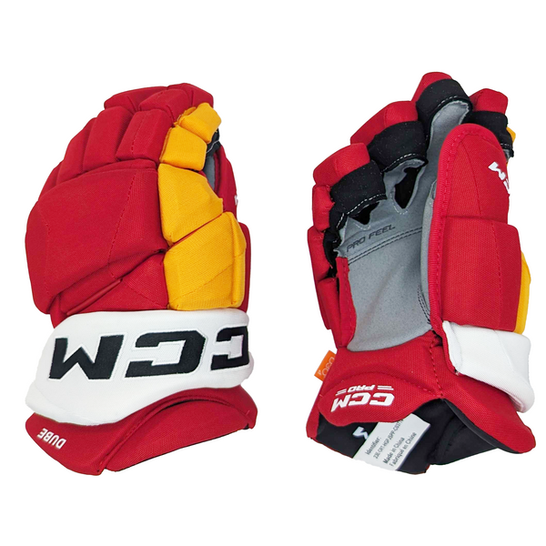 CCM HGJSPP - NHL Pro Stock Glove - Calgary Flames (Red/Yellow/White)