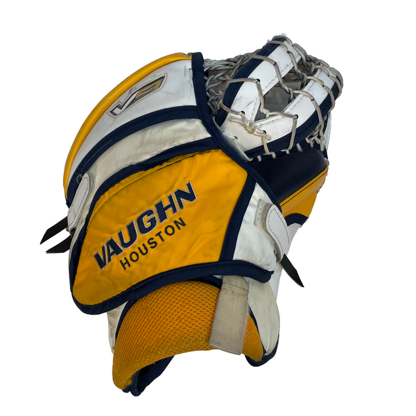 Vaughn Velocity V9 - Used Pro Stock Senior Goalie Pads (White/Yellow/Navy)