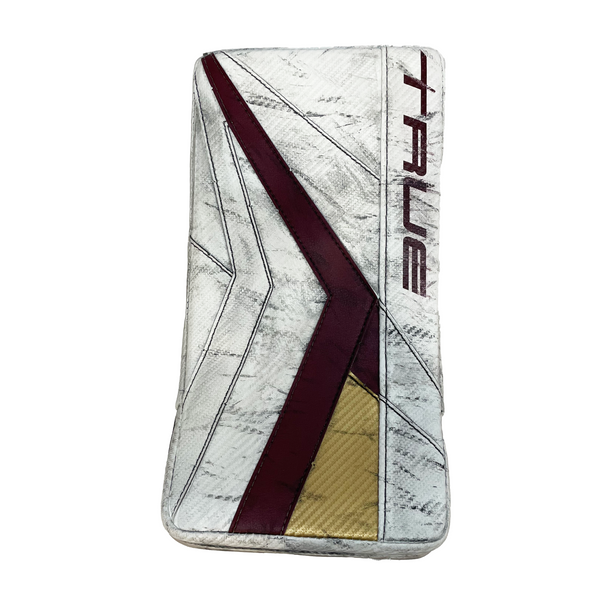 True Catalyst PX3 - Used Pro Stock Goalie Blocker (White/Maroon/Gold)