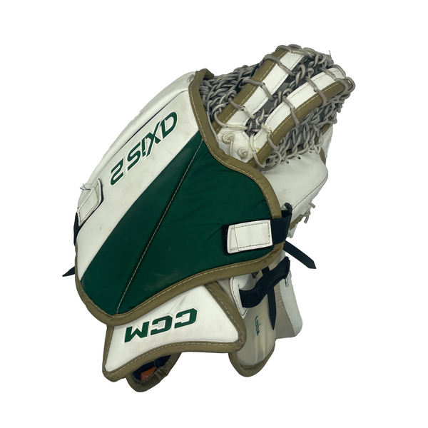 CCM Axis 2 - Used Pro Stock Goalie Glove (White/Green/Gold)