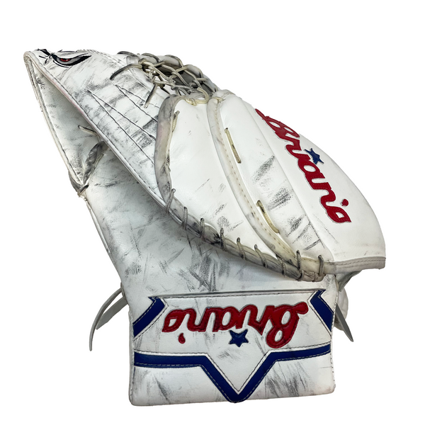 Brians Optik 2 - Used Jake Allen NHL Pro Stock Goalie Glove - Montreal Canadiens (White/Red/Blue)