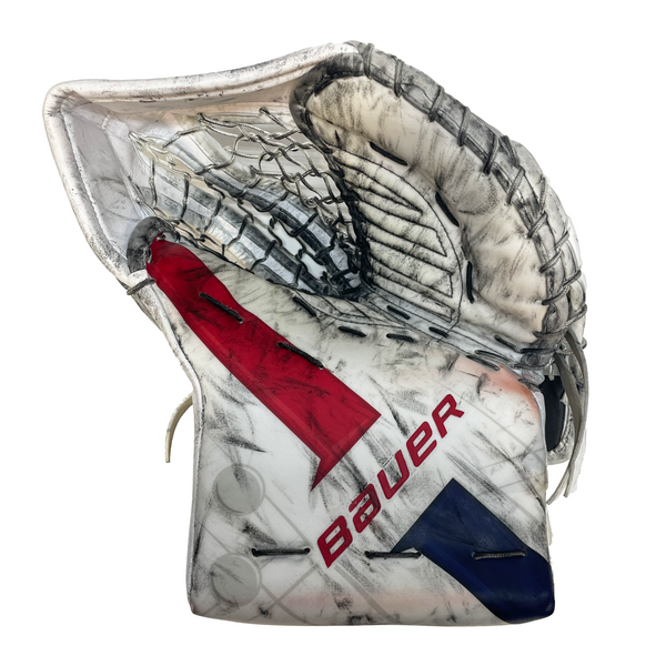 Bauer Supreme Mach - Used Cayden Primeau NHL Pro Stock Goalie Glove - Montreal Canadiens (White/Blue/Red)