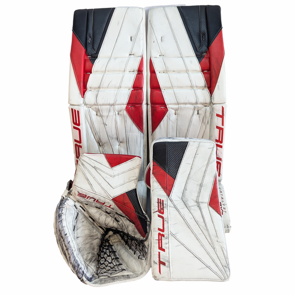 TRUE Catalyst PX3 - Used Pro Stock Goalie Pad Set (White/Black/Red)