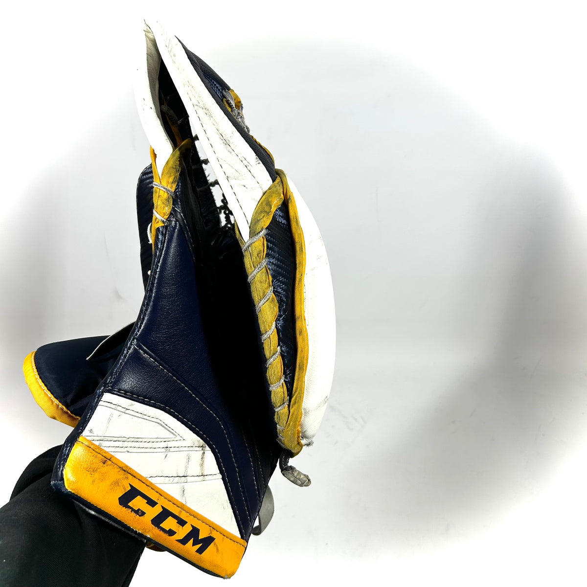 CCM Premier II - Used Pro Stock Goalie Glove (Navy/Yellow ...