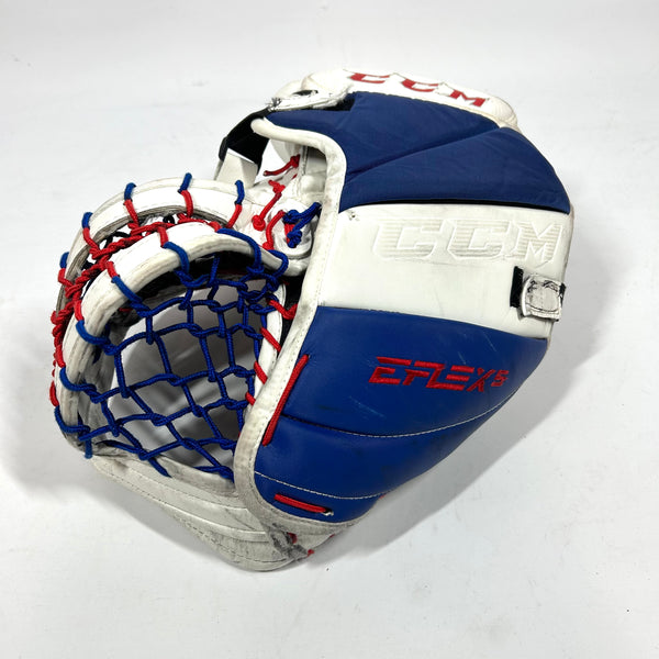 CCM Extreme Flex 5 - Used Pro Stock Goalie Glove (Blue/Red/White)