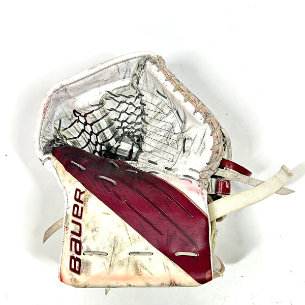 Bauer Vapor Hyperlite - Used Pro Stock Goalie Glove (White/Maroon)