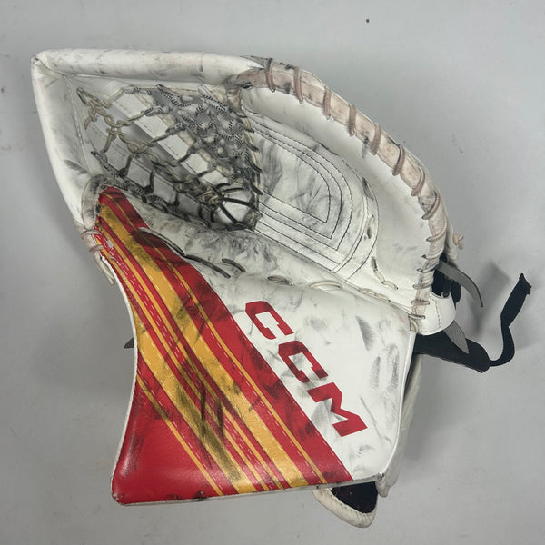 CCM Extreme Flex 6 - Used Pro Stock Goalie Glove - (White/Red/Yellow)