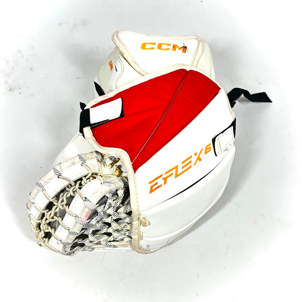 CCM Extreme Flex 6 - Used Pro Stock Goalie Glove - (White/Red/Yellow)