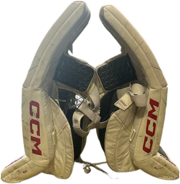 CCM Extreme Flex 6 - Used Pro Stock Goalie Pads (White/Navy/Yellow)