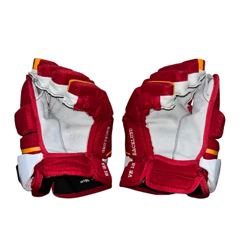 Bauer Vapor Hyperlite - Used NHL Pro Stock Glove - Mikael Backlund (Red/Yellow/White)