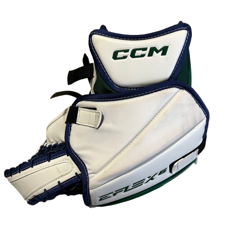 CCM Extreme Flex 6 - Used NHL Pro Stock Goalie Glove - Arturs Silovs (White/Blue/Green)