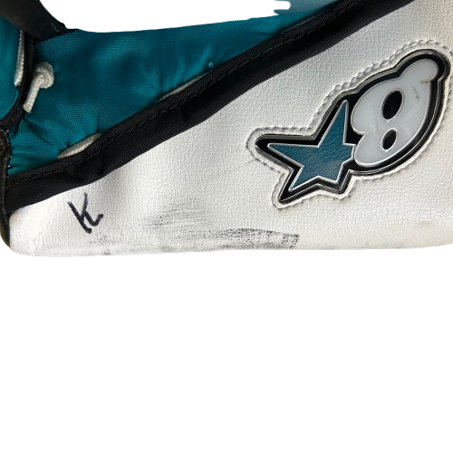 Brian's Gnetik V - Used NHL Pro Stock Goalie Blocker - Aaron Dell (White/Teal/Black)