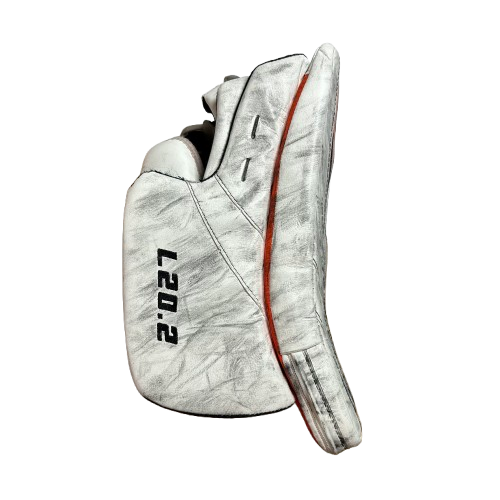 True L20.2 - Used Pro Stock Goalie Blocker (White/Orange/Black)