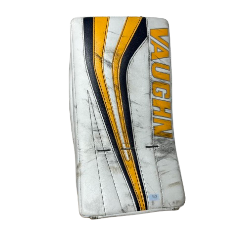 Vaughn Velocity VE8 Pro Carbon - Used Pro Stock Goalie Blocker (White/Yellow/Blue)