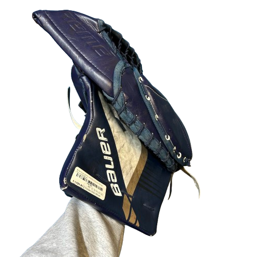 Bauer Supreme Ultrasonic - Used Pro Stock Goalie Glove (Navy/Gold/White)