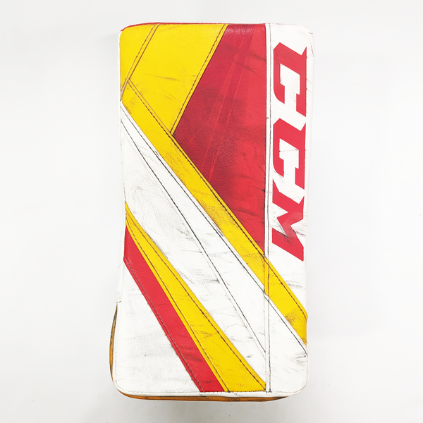 CCM Extreme Flex 5 - Used AHL Pro Stock Goalie Pads (White/Red/Yellow)